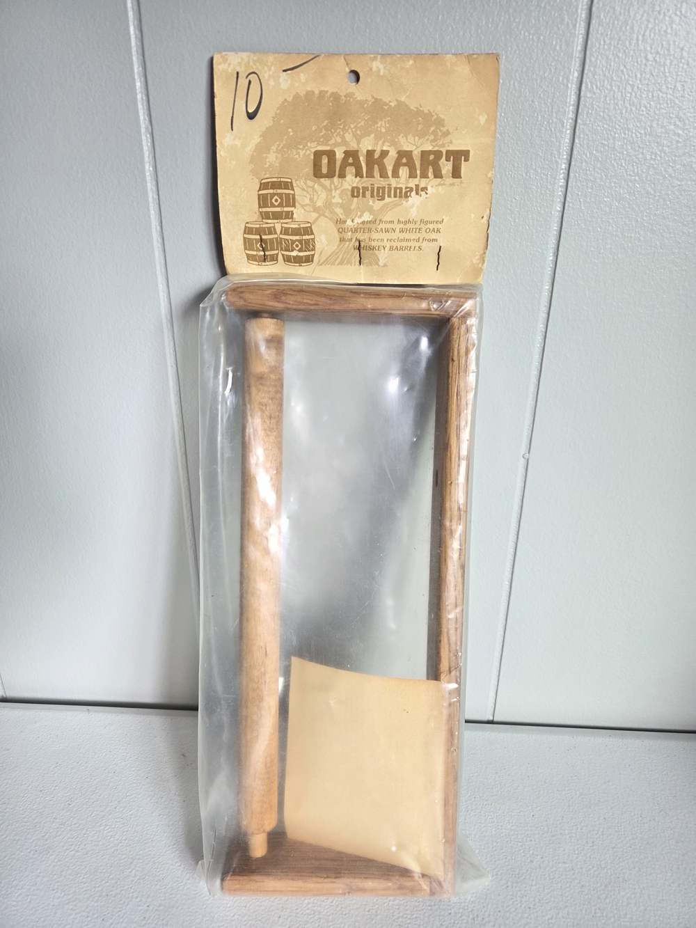 OakArt Oak Paper Towel Holder Reclaimed Whisky Barrels Made In USA-NOS